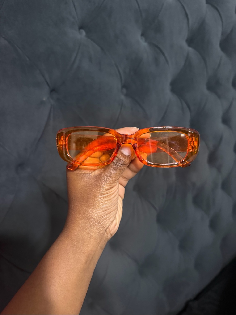Translucent Orange Rectangular Sunglasses - Picture 5 of 5